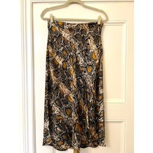 Snakeskin Print Black & Camel Silk Midi Skirt - Sz M